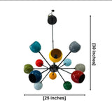 Tallinn 12 light multicolor Sputnik chandelier dimension view showing 25 inch width and 30 inch overall height.