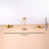 Modern brass flushmount chandelier showing 46-inch width and 15-inch height, minimalist ceiling light