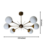 Toledo 6 light starburst globe chandelier dimension view showing 35 inch width and 20 inch overall height.