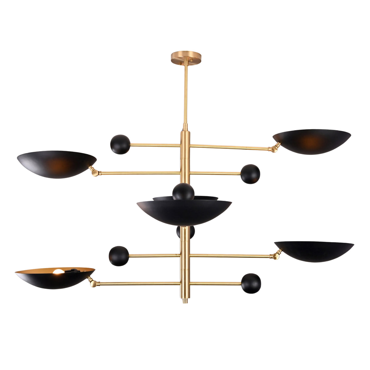 Turin Disc Balance Chandelier front product view with six disc shades and decorative sphere accents.