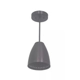 Turin 1 light dark metal cone pendant shown from a front angled view highlighting its perforated shade detailing.