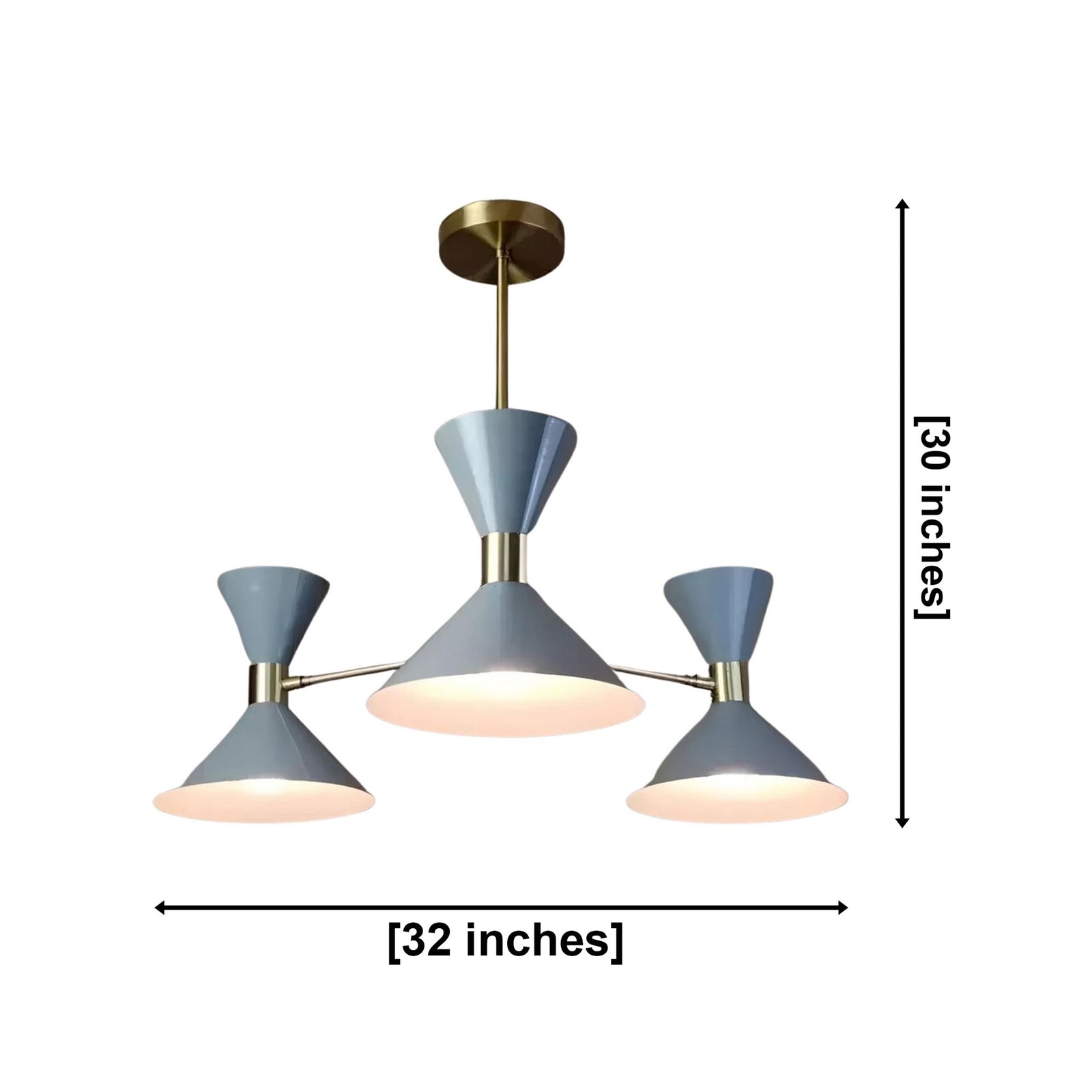 Size guide for Valencia Triple Cone Chandelier – 6 Light – 32 Inch - Model 62072