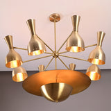 Venice Bottle Disc Chandelier close view with seven bottle-style shades and layered central disc detail.