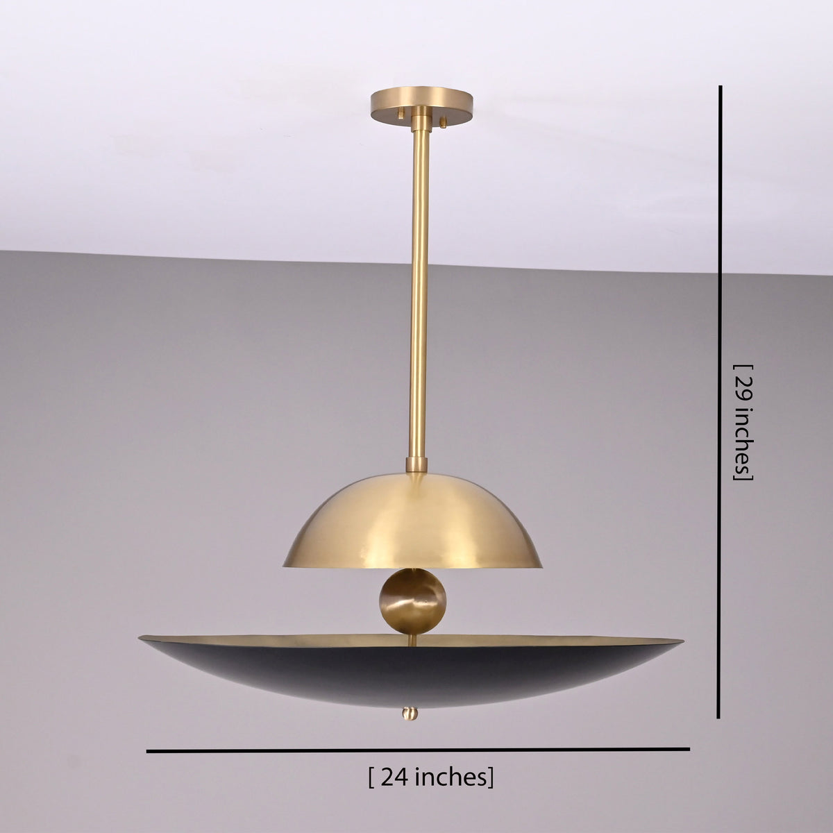 Dimension diagram of Venice Disc pendant showing 24-inch width and 29-inch overall height.