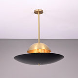 Venice Disc pendant featuring layered dome and disc shades with a central globe accent and slim ceiling rod.