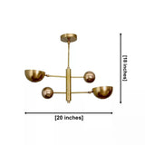 Venice 2 light brass orb and bowl chandelier dimension view showing 20 inch width and 18 inch overall height.