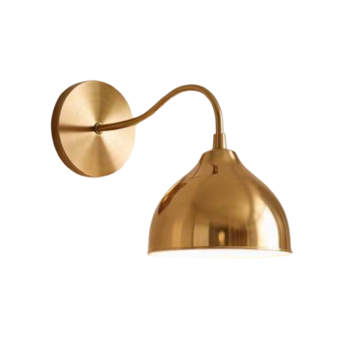 Verona Curved Arm Dome Wall Sconce with brass dome shade and round canopy – Model 32836