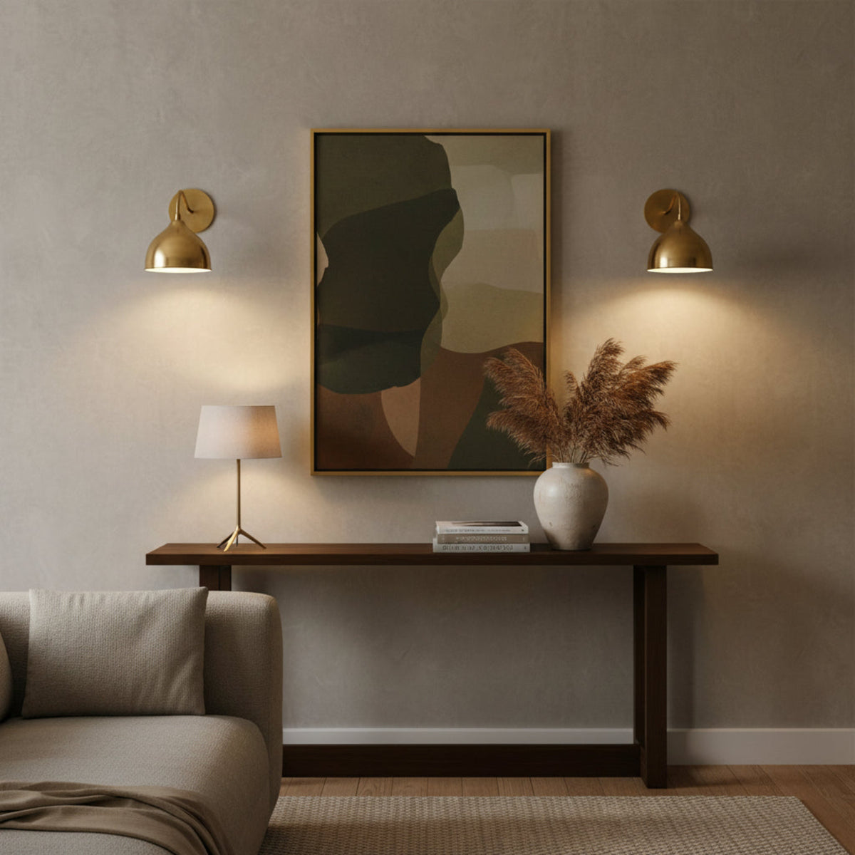 Verona Curved Arm Dome Wall Sconce brass finish shown as a set of two – Model 32836