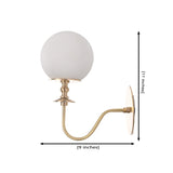 Side profile of the Verona Modern Globe Glass Wall Sconce with overall dimensions displayed for width and height reference.