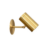 Left angled view of the Verona Adjustable Cylinder Wall Sconce highlighting the adjustable brass cylinder shade and clean Scandinavian-inspired design.