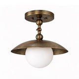 Verona dome globe flush mount in antique brass finish with opal glass globe and adjustable joint, Model 33162.