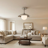 Verona dome globe flush mount in polished chrome finish with white opal glass globe, Model 33162.