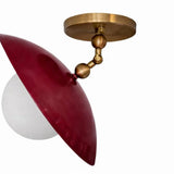 Verona adjustable dome globe ceiling light in red finish with brass hardware and white opal glass globe, Model 33162.