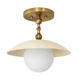 Verona dome globe ceiling light in white finish with opal glass globe and brass mounting details, Model 33162.