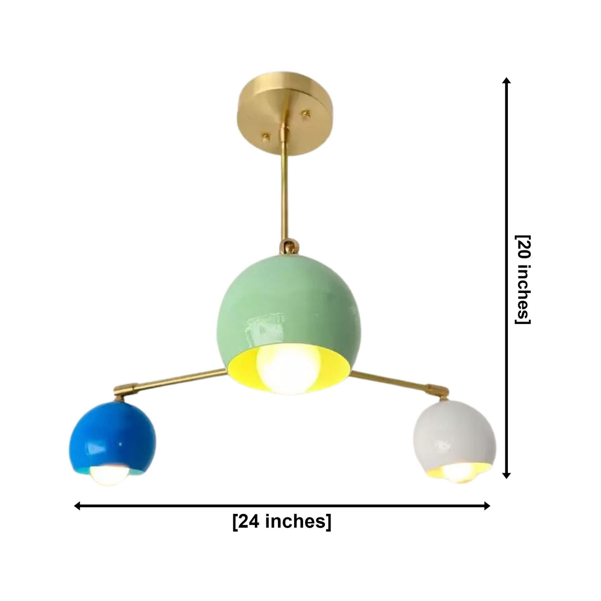 Verona 3 light color dome chandelier dimensions showing 24 inch width and 20 inch height – Model 62016