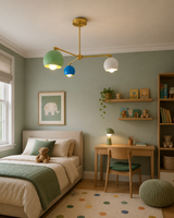 Verona colorful 3 light dome chandelier installed in a modern kids bedroom with green walls and warm ambient lighting – Model 62016