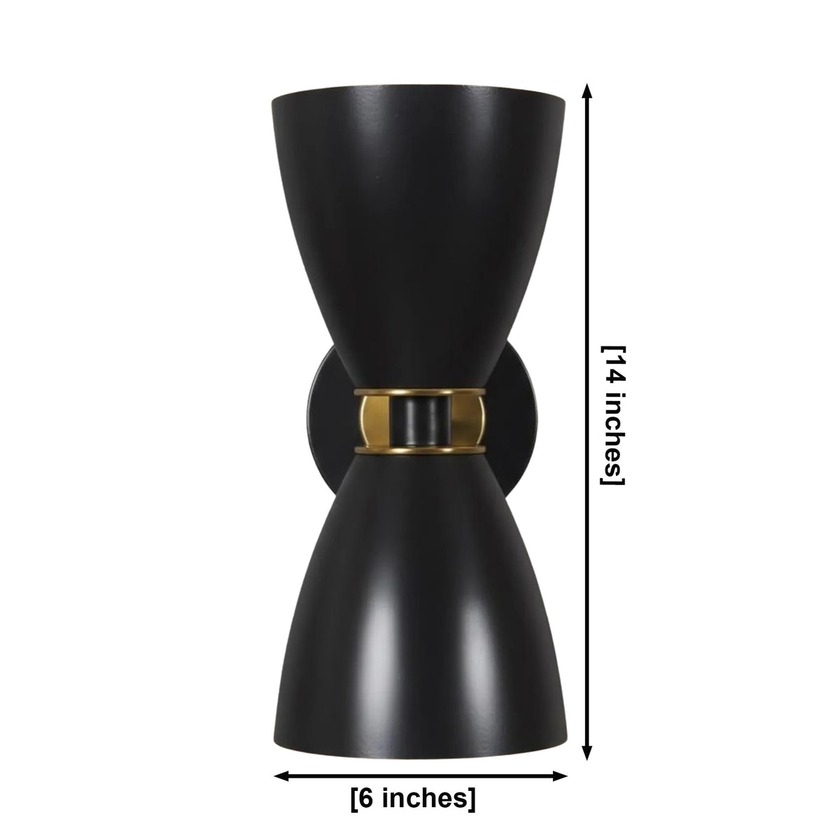 Verona double cone wall sconce dimensions showing 14 inch height and 6 inch width