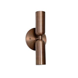 Angled view of Verona two-light cylindrical wall sconce with warm bronze metal finish, Model 32833.
