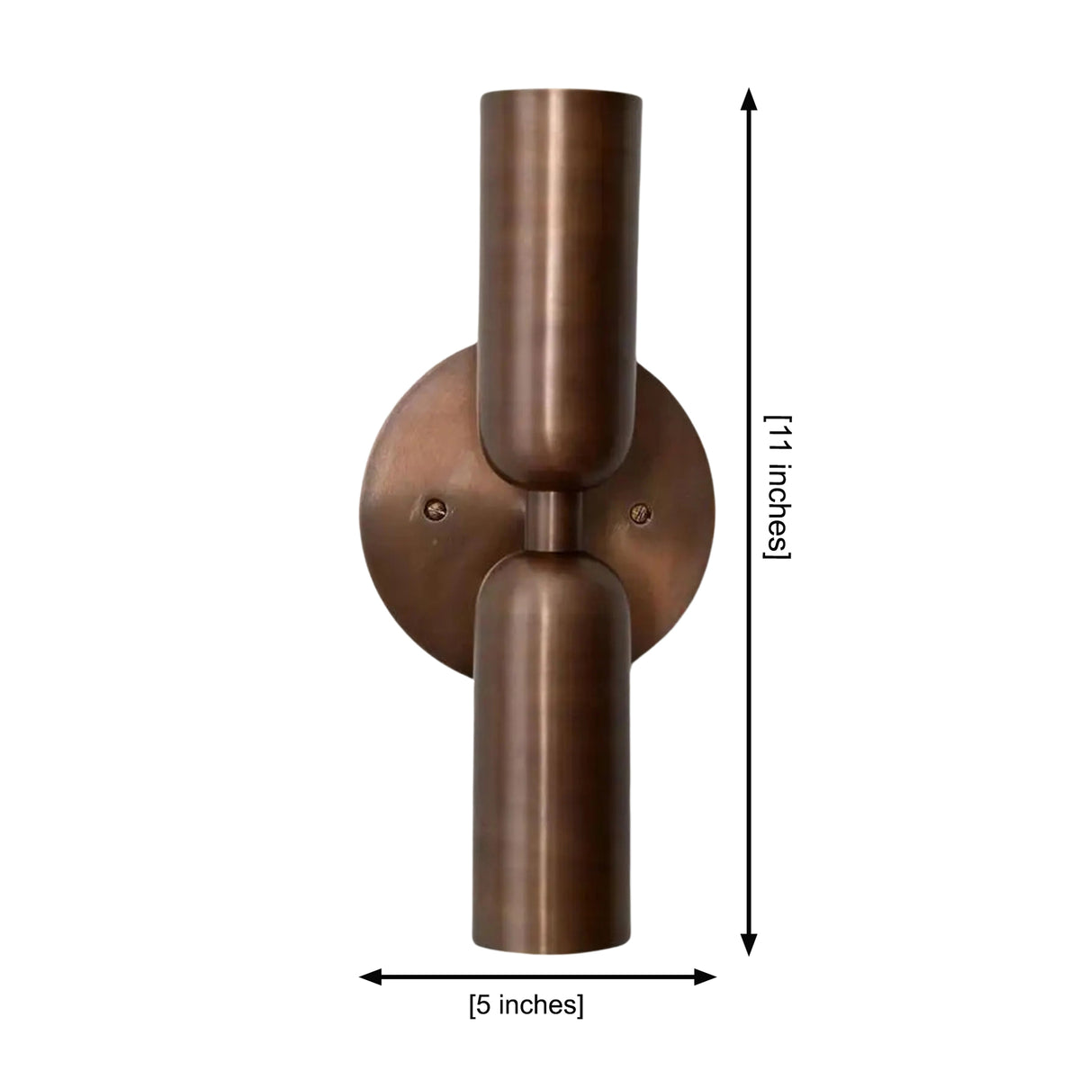 Verona double cylinder wall sconce dimensions showing 11 inch height and 5 inch width, Model 32833.