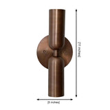 Verona double cylinder wall sconce dimensions showing 11 inch height and 5 inch width, Model 32833.