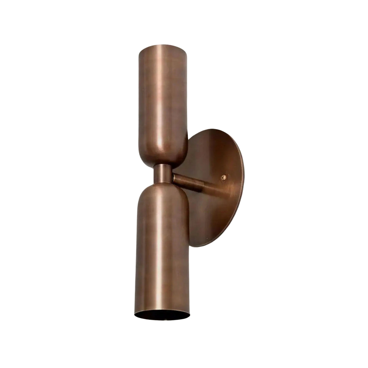 Side angled view of Verona vertical double cylinder wall sconce in warm bronze finish, Model 32833.