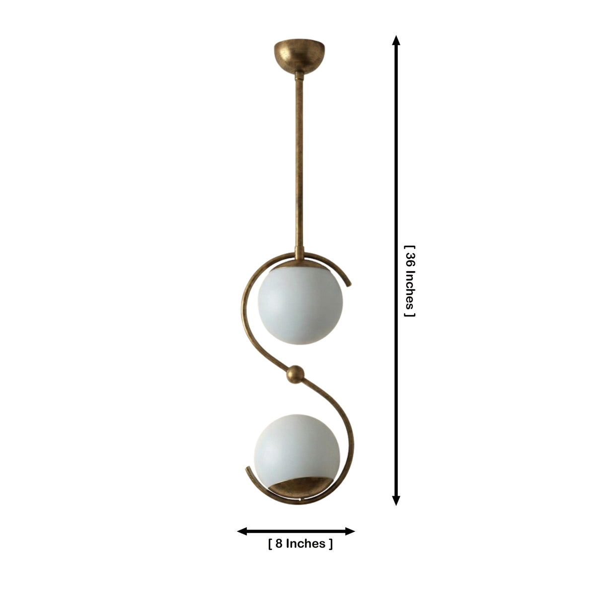 Verona double globe pendant chandelier dimensions showing 36 inch height and 8 inch width – Model 33175