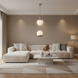 Front view of Verona 2-light pendant chandelier with opal glass globes and sculptural curved metal frame – Model 33175