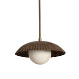 Close-up view of the Verona Fluted Dome Pendant Light highlighting the finely ribbed metal dome shade and frosted globe diffuser with elegant contemporary detailing.