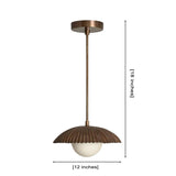 Front view of the Verona Fluted Dome Pendant Light displaying the ribbed metal dome shade, frosted globe diffuser, and overall dimensions of 12-inch diameter by 18-inch height.