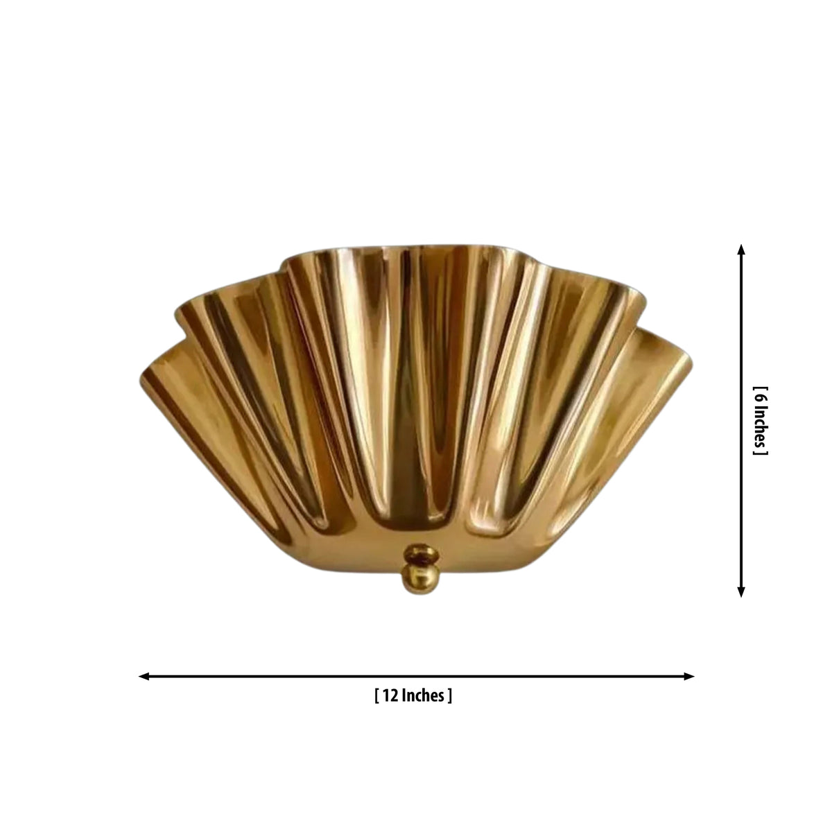 Dimensions of the Verona Fluted Flower Wall Light measuring 12 inches wide and 6 inches high with a handcrafted fluted brass shade.