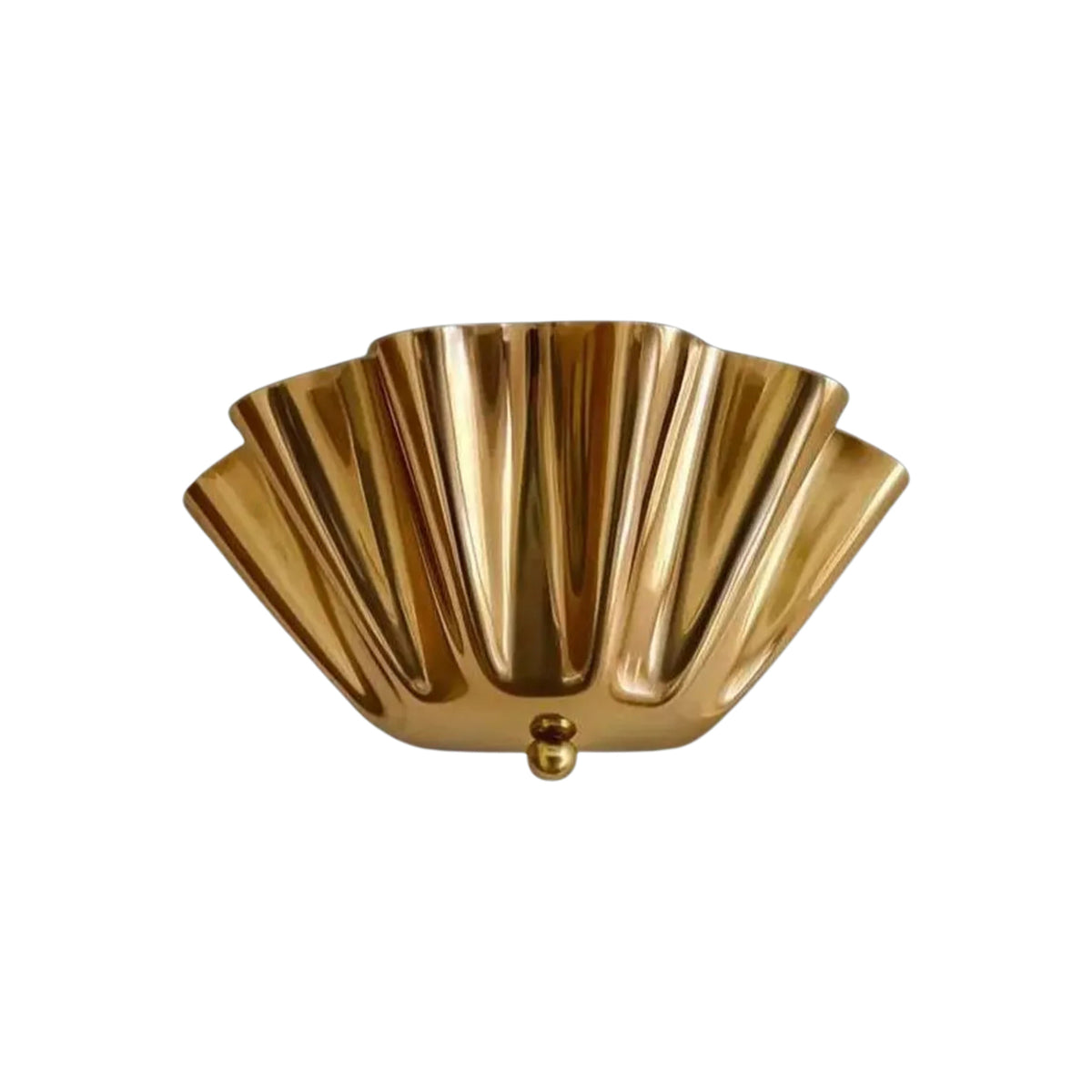 Angled front view of the Verona Fluted Flower Wall Light showcasing the sculptural fluted brass shade and handcrafted decorative finial.