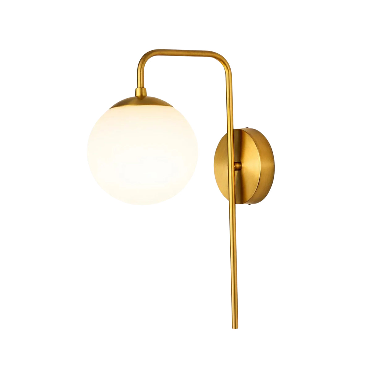 erona brass wall sconce with illuminated opal glass globe and curved arm – Model 32808