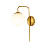 erona brass wall sconce with illuminated opal glass globe and curved arm – Model 32808