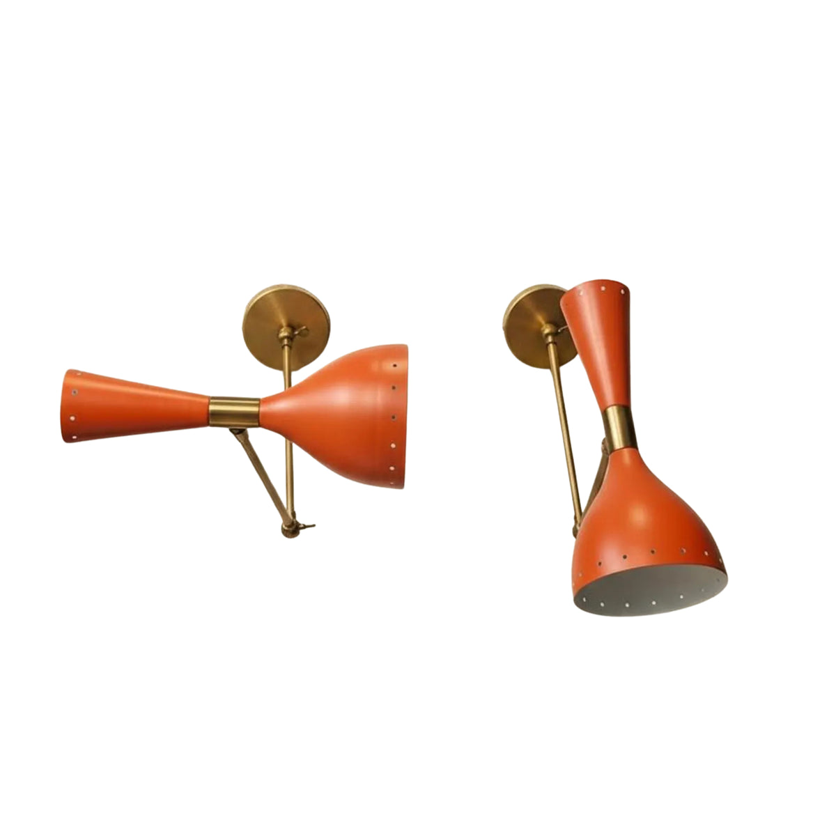 Verona red hourglass wall sconces demonstrating adjustable shade and swing arm positioning – Model 32813