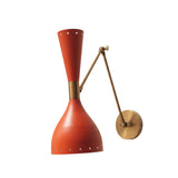 Verona red hourglass swing arm wall sconce with brass adjustable arm and round wall canopy – Model 32813
