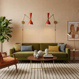 Pair of Verona red hourglass wall sconces with articulated brass swing arms – Model 32813