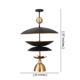 Dimension diagram of the Verona Layered Disc Pendant Chandelier showing a 24-inch width and 37-inch overall height.
