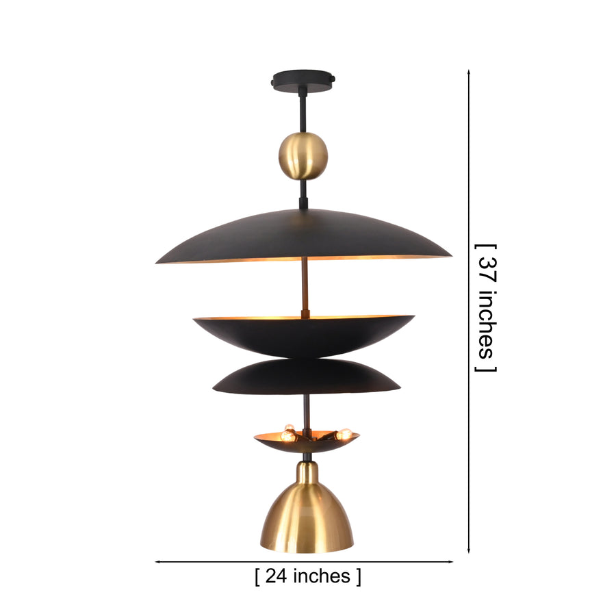 Verona Layered Disc Pendant Chandelier installed in a modern living room, creating a sophisticated focal point with warm ambient illumination.