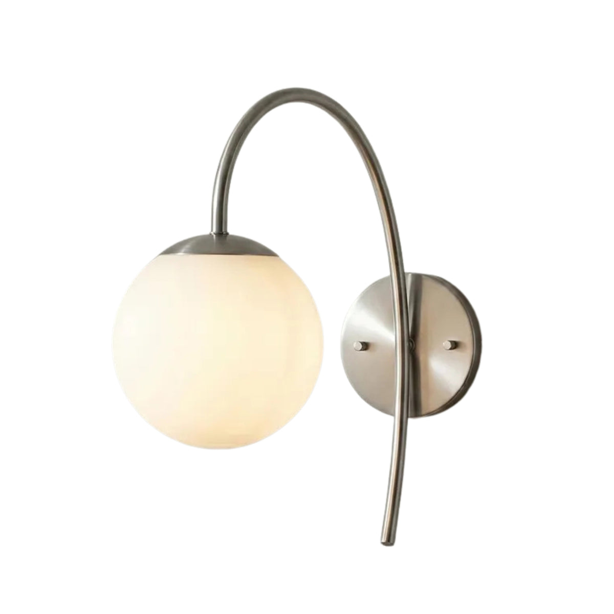 Verona Modern Globe Glass Wall Sconce in brushed nickel finish with a frosted glass globe for soft ambient wall lighting.