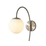 Verona Modern Globe Glass Wall Sconce in brushed nickel finish with a frosted glass globe for soft ambient wall lighting.