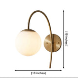 Front view of the Verona Modern Globe Glass Wall Sconce featuring a frosted opal glass globe suspended from a graceful curved arm.