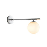 Front view of the Verona Modern Globe Linear Wall Sconce in polished chrome with a frosted opal glass globe and minimalist linear arm.