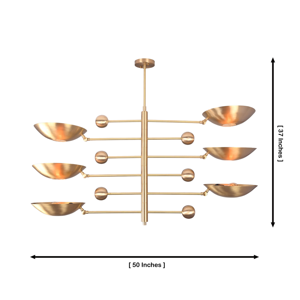 Dimension diagram of Verona Orbital chandelier showing 50-inch width and 37-inch overall height.