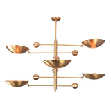 Side view of Verona Orbital chandelier featuring six bowl shades, offset arms, and sculptural vertical stem.