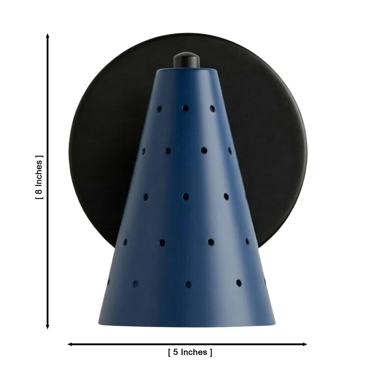 Verona perforated cone wall sconce showing 8 inch overall height and 5 inch shade width, Model 32792.