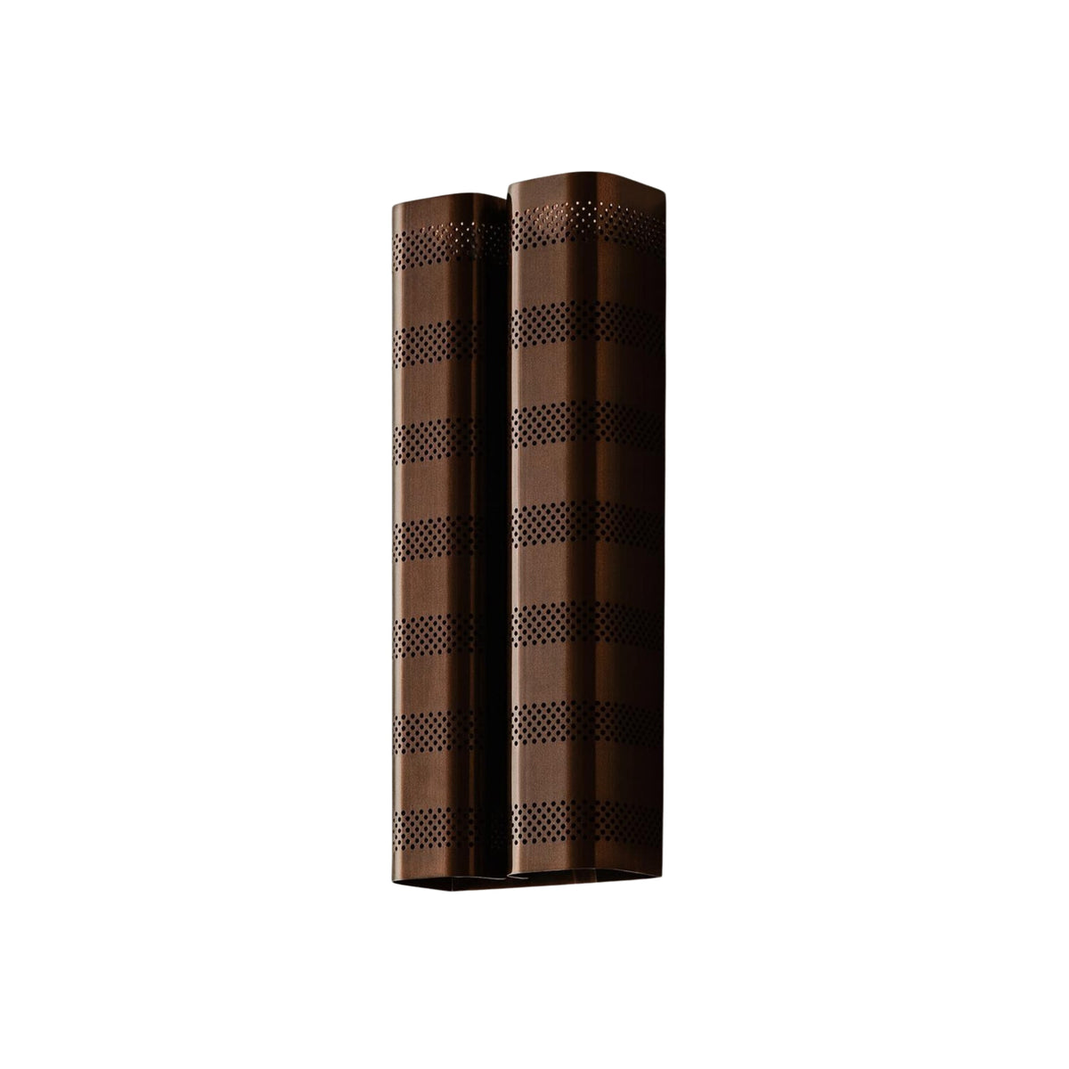 Verona perforated double cylinder wall sconce in dark bronze finish with decorative horizontal perforated bands