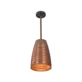 Front view of the Verona ribbed bell pendant light featuring a handcrafted ribbed copper metal shade with adjustable down rod suspension.
