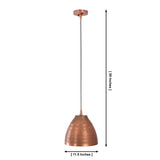 Verona ribbed copper dome pendant light with dimensional diagram showing 11.5-inch shade width and 50-inch adjustable hanging height.