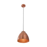 Lit view of Verona ribbed copper dome pendant light showcasing warm downward illumination through the textured ribbed copper shade.