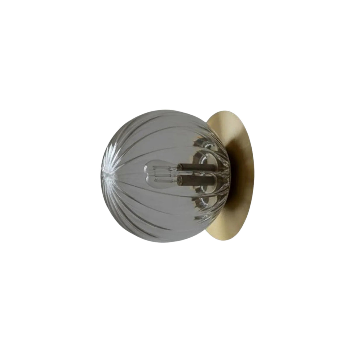 Verona 1-light ribbed clear glass globe flush mount with round brass canopy – Model 32777